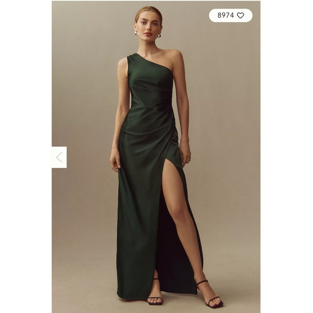 Anthropologie BHLDN Women Scottie One-Shoulder Maxi Dress Small Satin Green